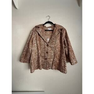Joan Rivers‎ Animal Print Button Front Blouse Jacket Size 2X Leopard Print
